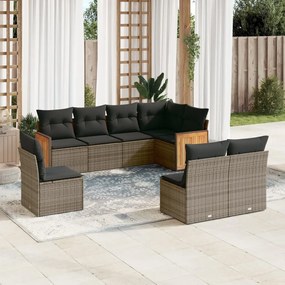 Set divano da giardino 8 pz con cuscini grigio in polyrattan