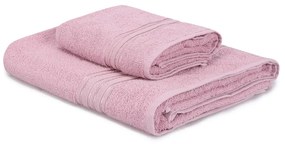 Asciugamani e teli da bagno in cotone rosa in set di 2 pezzi Dora - Foutastic