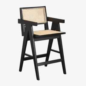 Confezione Da 4 Sgabelli Alti In Legno Di Frassino E Rattan (65,5 Cm) Lali Nero Liscio - Sklum