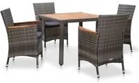 Set da Pranzo da Giardino 5 pz con Cuscini in Polyrattan Grigio 46085