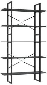 Libreria a 5 ripiani grigia 100x30x175 cm in legno multistrato