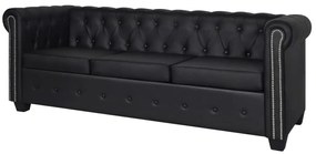 Divano chesterfield a 3 posti in finta pelle nero