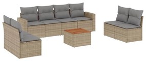 Set divano da giardino 9 pz con cuscini beige in polyrattan