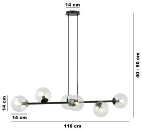 Lampadario a Sospensione in Acciaio e Vetro ROSSI 6 Nero 6xE14