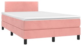 Letto a molle con materasso e led rosa 120x190 cm in velluto