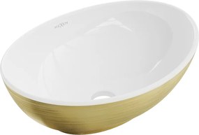 Mexen Elza lavabo da appoggio 40 x 33 cm, bianco/oro motivo linee - 21014017