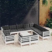 Set Divani da Giardino 13 pz con Cuscini Bianchi Legno di Pinocod mxl 97526