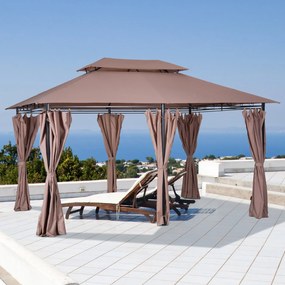 Gazebo da Giardino 4x3m in Acciaio Doppio Tetto  Cachi...