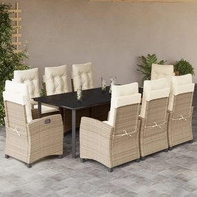 Set da pranzo da giardino 9 pz con cuscini beige in polyrattan