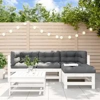 Set Divani da Giardino 5pz con Cuscini in Legno Massello Bianco 3185802