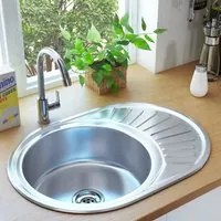 Lavello da Cucina con Filtro e Sifone Ovale in Acciaio Inox 145072