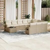 Set Divani da Giardino 11 pz con Cuscini Beige in Polyrattan 3220727