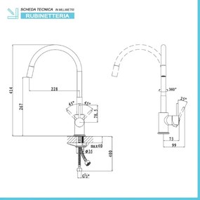 Miscelatore cucina lavello e lavanderia nero canna alta orientabile snodata Snake