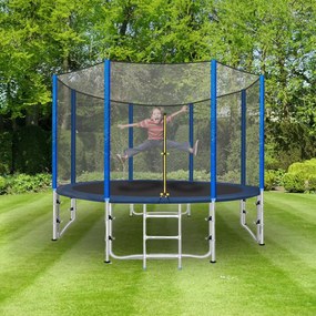 Trampolino Diametro 245 cm Tappeto Jumper Elastico con Rete di Sicurezza, 6 Pali Imbottiti, Scaletta e Rivestimento sui Bordi, Ideale per Giardino Pirro (Colore Blue E Nero)