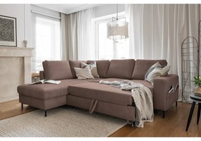 Divano letto in velluto a coste marrone (angolo sinistro) Lofty Lilly - Miuform