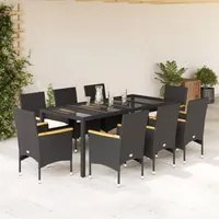 Set da Pranzo da Giardino 9 pz con Cuscini Polyrattan e Vetro 3278650