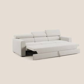 Dylan divano a 3 sedute con pouf estraibile poggiapiedi in tessuto fiammato simil cotone impermeabile T19 panna