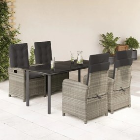 Set pranzo da giardino 5pz con cuscini grigio chiaro polyrattan