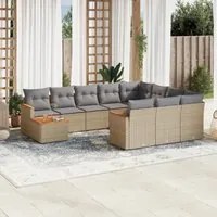 Set Divano da Giardino 11 pz con Cuscini Beige Misto Polyrattan 3226367