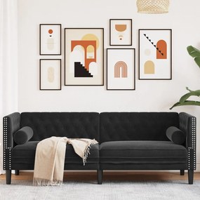 Divano Chesterfield Con Rinforzi 3 Posti Nero İn Velluto /