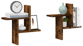 Mensole Da Parete 2pz Rovere Fumo 38x12x38 Cm İn Truciolato /