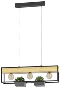 Lampadario A Sospensione Moderno Libertad 1 Acciaio Nero Legno 3 Luci E27