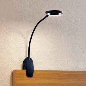 Prios Lampada con morsetto Harumi, nero, batteria ricaricabile, USB, 51 cm