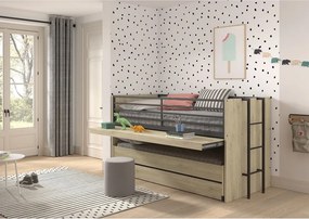 Letto da bambini a castello/estraibile di colore naturale con scrivania con rete inclusa 90x200 cm Sam – Vipack