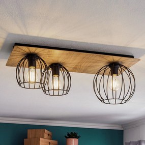 SIGMA Plafoniera Malin, schermo angolare in legno, 3 luci