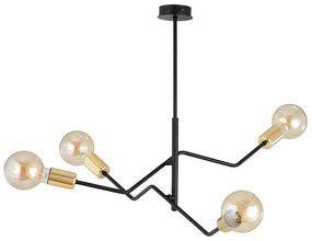 Sospensione Industrial 4 Luci Temi In Acciaio Nero E Oro Bracci Regolabili