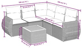 Set Divano da Giardino 6 pz con Cuscini Beige in Polyrattan