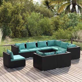 Set Divani da Giardino 9 pz con Cuscini in Polyrattan Nero