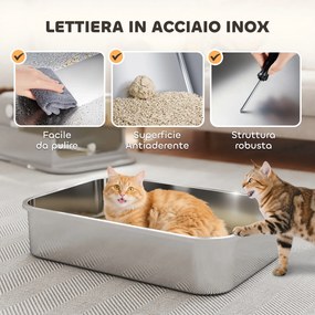 Lettiera Chiusa per Gatti XXL a 2 Porte 70x50x46,5 cm Vaschetta in Acciaio Inox Grigio...