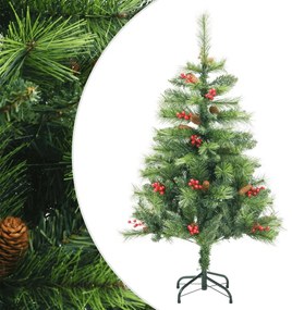 Albero Natale Artificiale Incernierato con Pigne e Bacche, Albero Natale Artificiale Incernierato con Pigne e Bacche 120cm