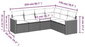 Set divano da giardino 6 pz con cuscini grigio in polyrattan