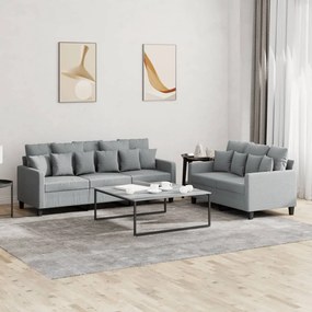 Set Di Divani 2 Pz Con Cuscini Grigio Chiaro İn Tessuto /