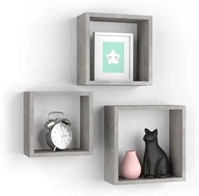 Cubi Quadrati Giuditta, Set da 3, Grigio Cemento