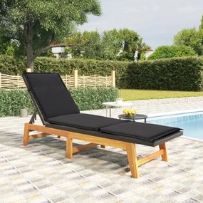 Sdraio Con Cuscino Nero Marrone Polyrattan E Massello Di Acacia /