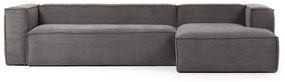 Kave Home - Divano Blok 4 posti chaise longue destra in velluto a coste spesse grigio 330 cm