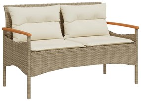 Panchina da giardino con cuscini 116x62,5x74cm beige polyrattan