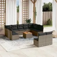 Set Divani da Giardino 12 pz con Cuscini Grigio in Polyrattan 3223890