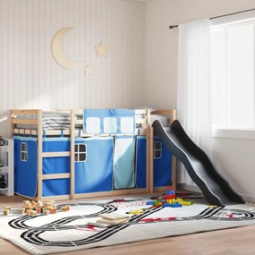 Letto A Castello Con Scivolo E Tende Blu 90x200 Cm /