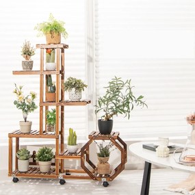 Costway Supporto per piante in legno multistrato con ruote girevoli a 360°, Supporto mobile per fiori
