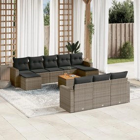 Set divani da giardino 11 pz con cuscini in polyrattan grigio