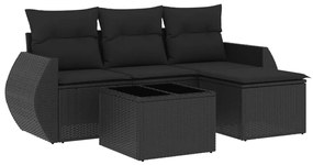 Set divani da giardino 5 pz con cuscini in polyrattan nero