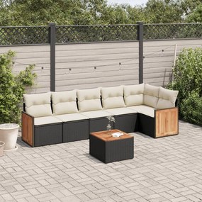 Set divani da giardino con cuscini 7pz nero polyrattan