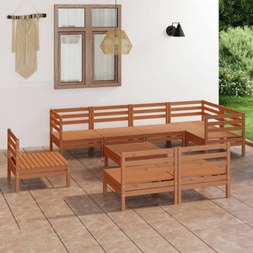 Set Salotto da Giardino 9 pz in Legno Massello di Pino Miele