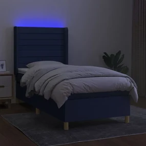 Letto a molle con materasso e led blu 90x190 cm in tessuto
