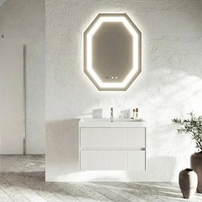 Base sospesa Portofino 80 cm con lavabo e 2 cassetti bianco opaco cannettato