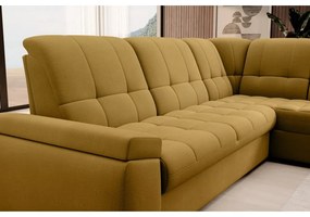 Divano angolare giallo allungabile/con contenitore (con penisola a destra/a L) e rivestimento in velluto Sado – ELTAP